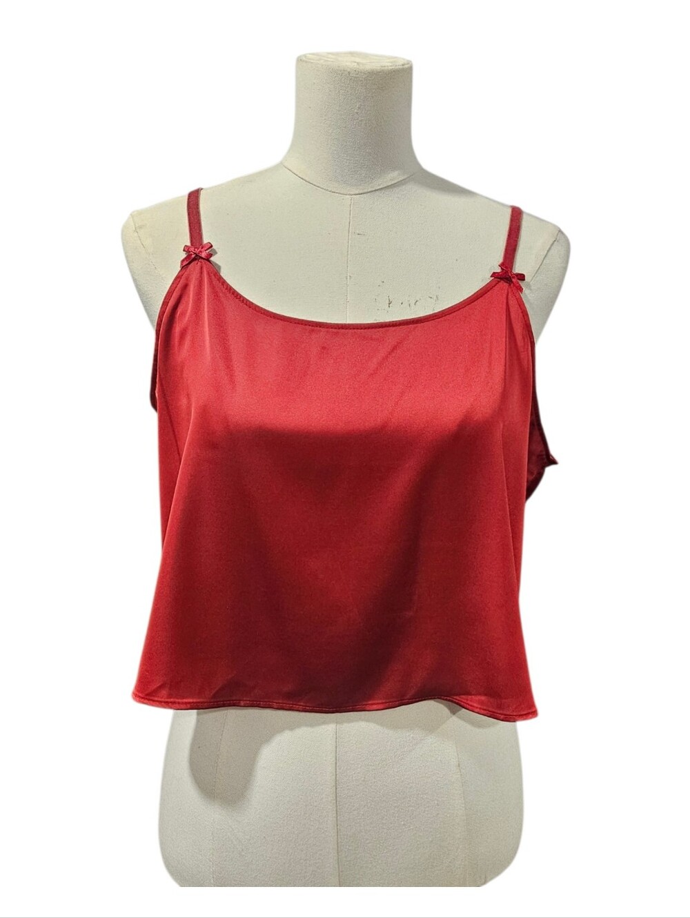 Auden Red Satin Cami with Bow-Accent Straps Size L